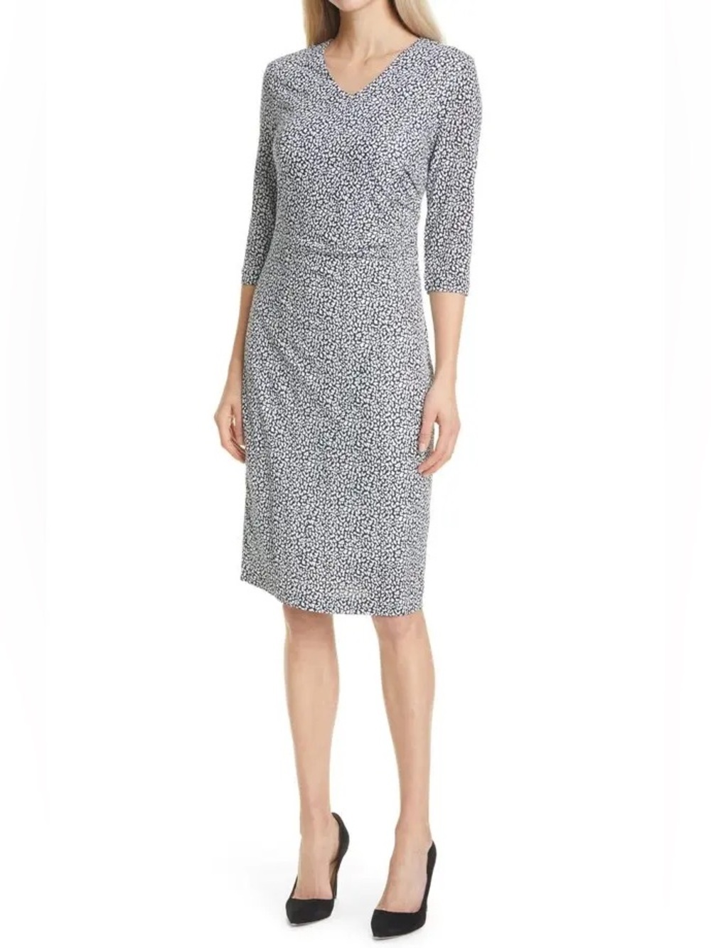 Boss Grey Printed V-Neck Midi Dress 1078
